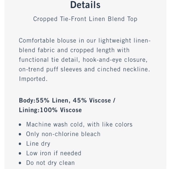 Abercrombie & Fitch Cropped Tie Front Linen Blend Top in Tan S - Picture 4 of 6